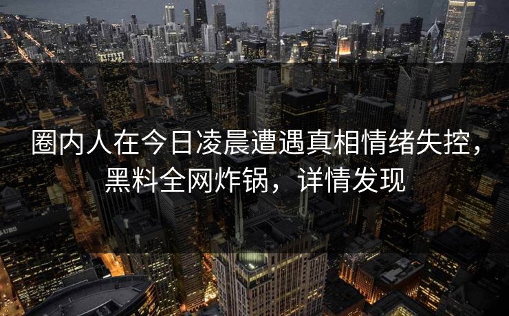 圈内人在今日凌晨遭遇真相情绪失控，黑料全网炸锅，详情发现